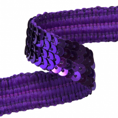 Тесьма с пайетками 12, шир. 20 мм/уп. 25+/-1 м, цвет фиолет - купить в Магадане. Цена: 778.19 руб.
