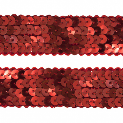 Тесьма с пайетками 3, шир. 20 мм/уп. 25+/-1 м, цвет красный - купить в Магадане. Цена: 778.19 руб.