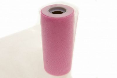 Фатин блестящий в шпульках 16-14, 12 гр/м2, шир. 15 см (в нам. 25+/-1 м), цвет розовый - купить в Магадане. Цена: 108.61 руб.