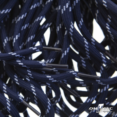 Шнурки #107-19, круглые 130 см, двухцветные цв.тём.синий/белый - купить в Магадане. Цена: 22.14 руб.