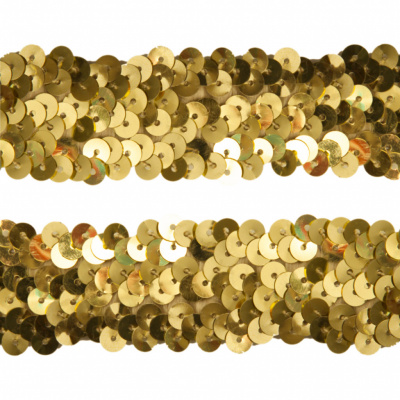 Тесьма с пайетками D16, шир. 30 мм/уп. 25+/-1 м, цвет золото - купить в Магадане. Цена: 1 087.39 руб.