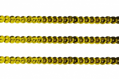 Пайетки "ОмТекс" на нитях, SILVER-BASE, 6 мм С / упак.73+/-1м, цв. А-1 - т.золото - купить в Магадане. Цена: 468.37 руб.