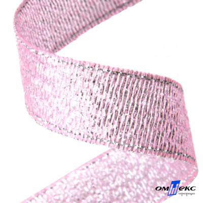 Лента парча 3341, шир. 25 мм/уп. 33+/-0,5 м, цвет розовый-серебро - купить в Магадане. Цена: 140.71 руб.