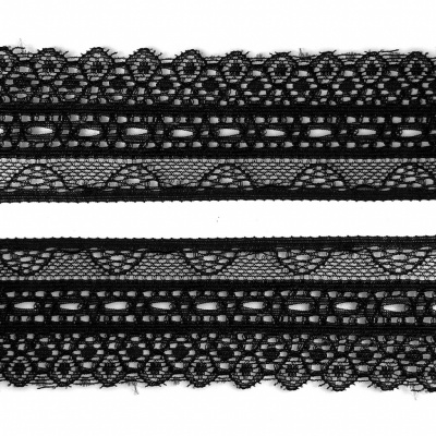 Кружево эластичное 22-21, шир.35 мм -цв.чёрное - купить в Магадане. Цена: 26.35 руб.