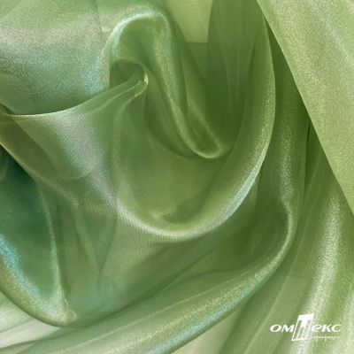 Ткань органза, 100% полиэстр, 28г/м2, шир. 150 см, цв. #27 зеленый - купить в Магадане. Цена 86.24 руб.