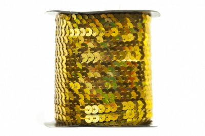 Пайетки "ОмТекс" на нитях, SILVER SHINING, 6 мм F / упак.91+/-1м, цв. 48 - золото - купить в Магадане. Цена: 356.19 руб.