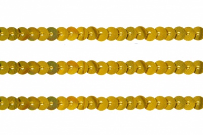 Пайетки "ОмТекс" на нитях, SILVER SHINING, 6 мм F / упак.91+/-1м, цв. 48 - золото - купить в Магадане. Цена: 356.19 руб.